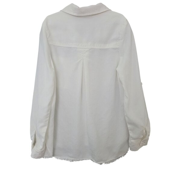 Bella Dahl Girl White Button-Down Blouse Top Girls Size 14 Fringed Hem - Picture 2 of 7